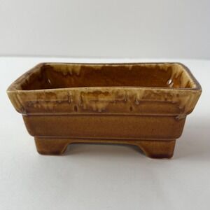 Vintage Mid Century Brush Pottery Drip Glaze Planter Succulent Pot Brown USA